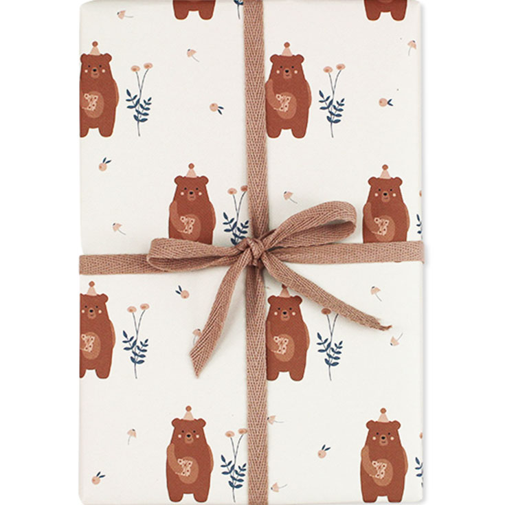 Brown Bear Wrapping Paper - Rose Pink