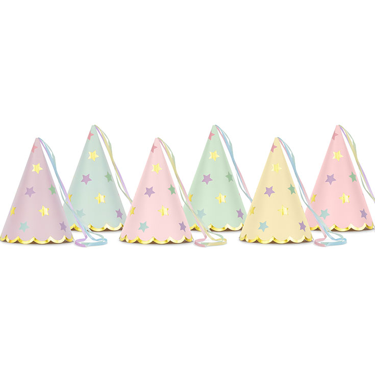 6 Partyhüte Pastel Stars
