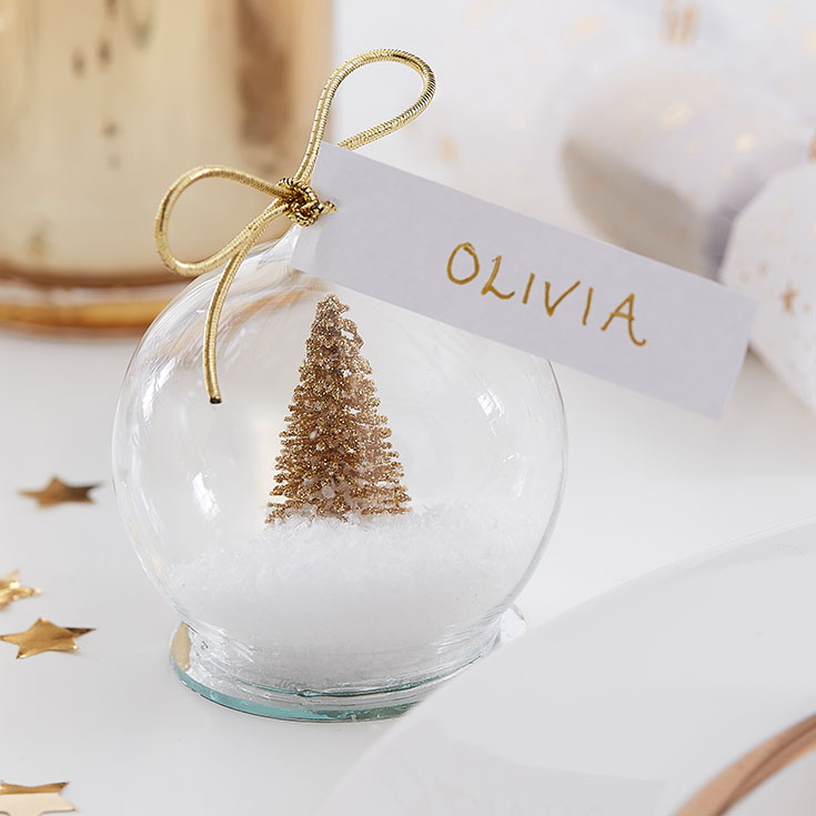 4 Gold Snow Globe Christmas Place Cards