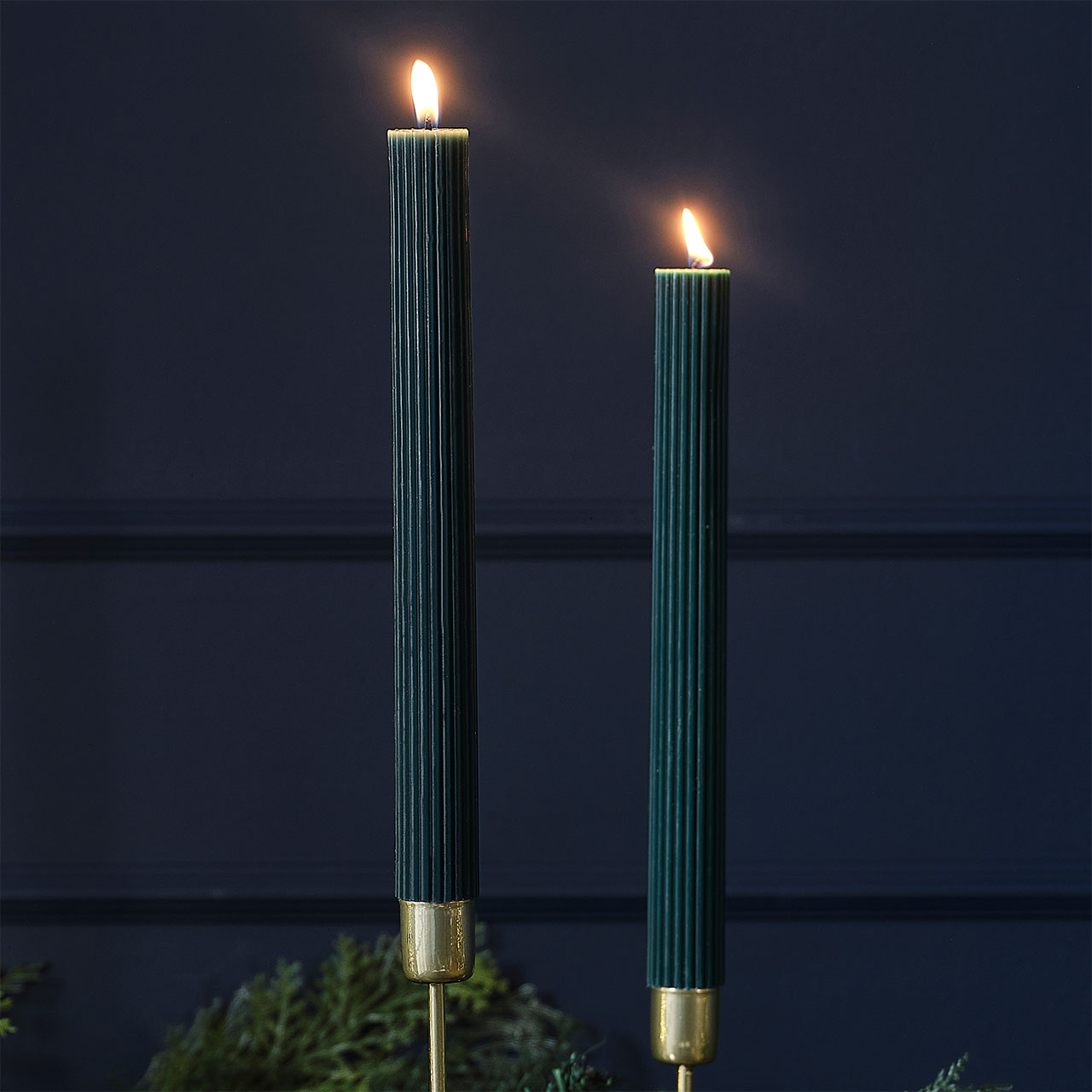 Decorative Candles - Ribbed Green