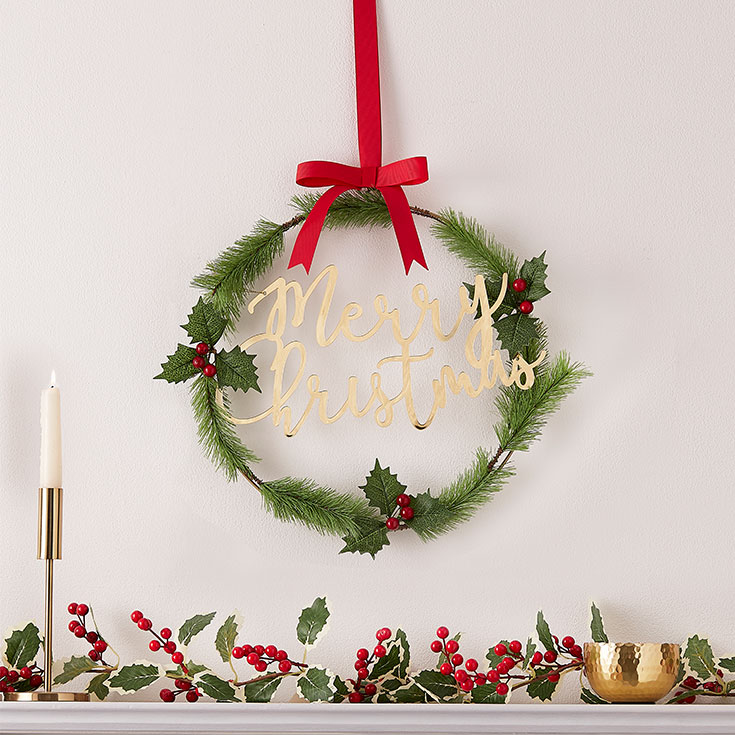 Merry Christmas Acrylic Gold Foliage Wreath