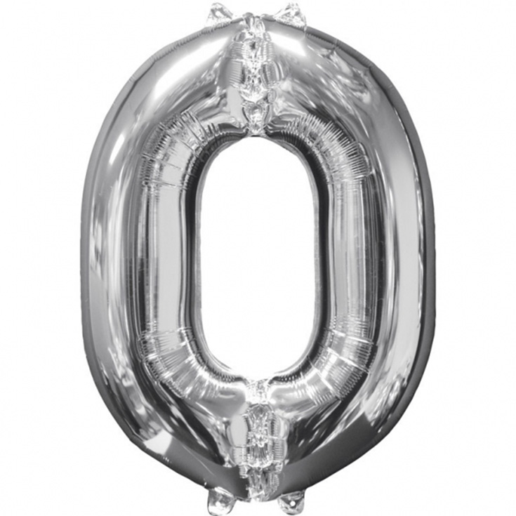 Zahl-Folienballon 0 - Silber - 66 cm