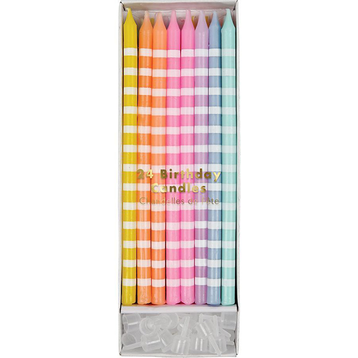 24 Pastel Striped Tall Candles