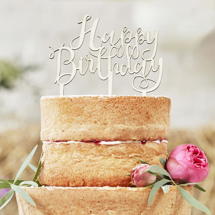 Wooden "Happy Birthday" Cake Topper