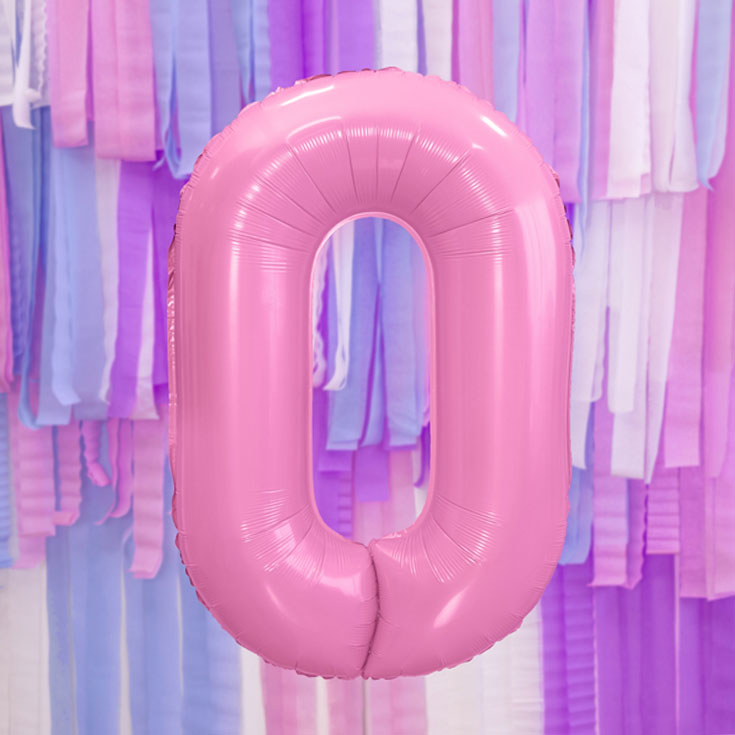 Foil Balloon Number 0 - Pastel Pink - 86 cm
