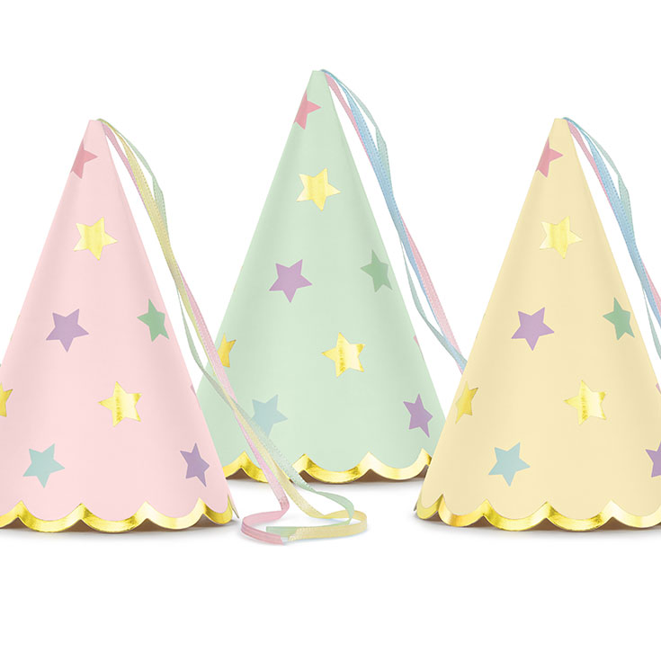 6 Pastel Stars Party Hats