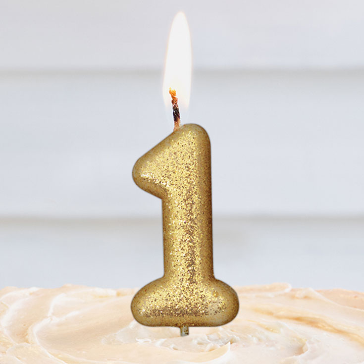 Gold Glitter "1" Candle