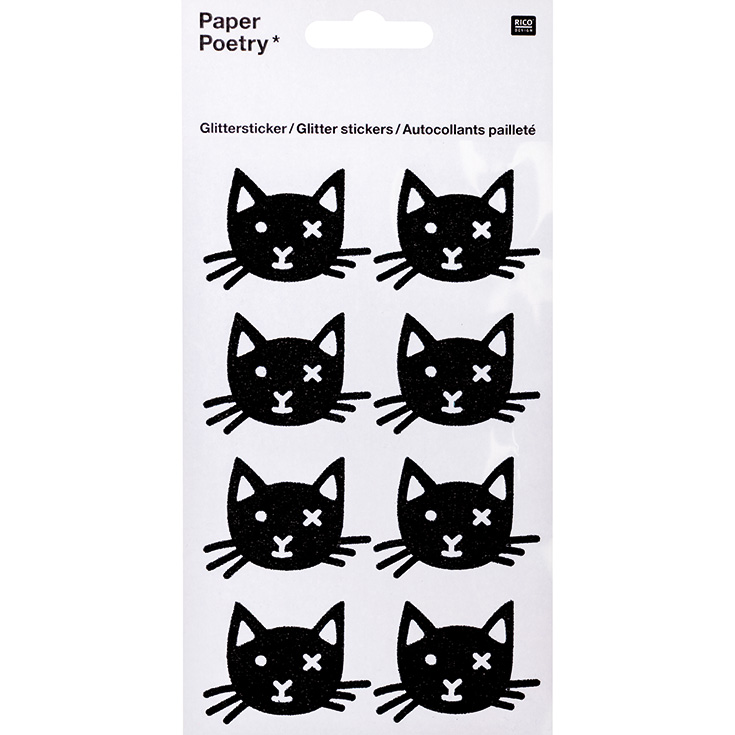8 Black Cat Glitter Stickers