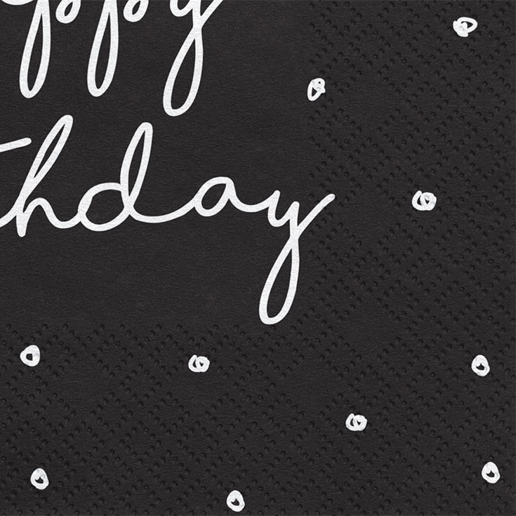 20 schwarze Servietten Happy Birthday