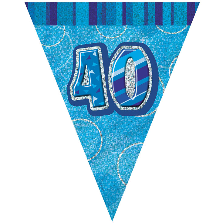 Blue Glitz '40th' Birthday Flag Banner