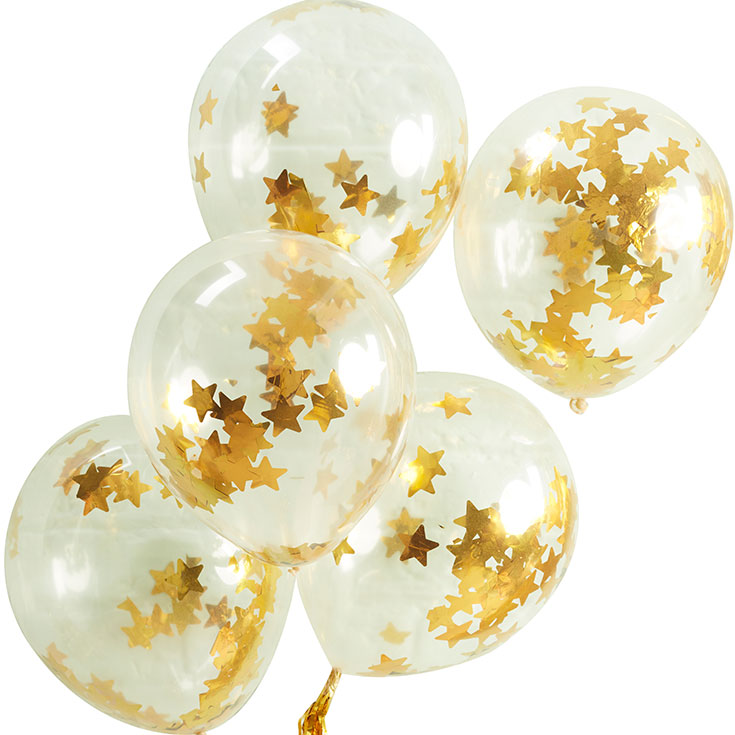 5 Goldkonfetti Ballons Sterne