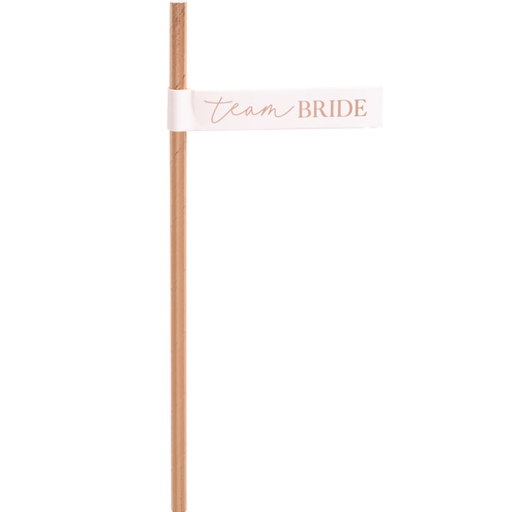 16 Blush Team Bride Straws with Flags 