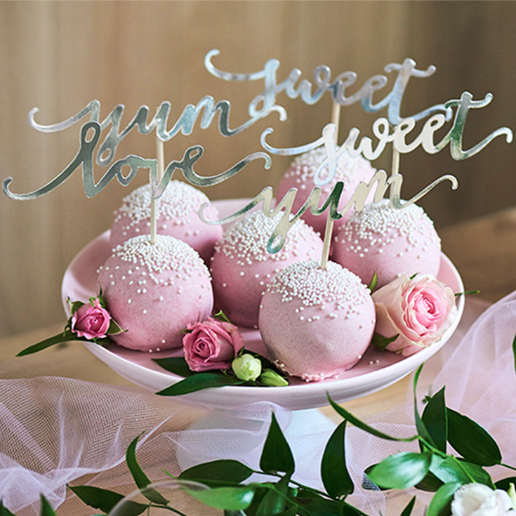Cupcake Topper - Love, Sweet, Yum (Silber)