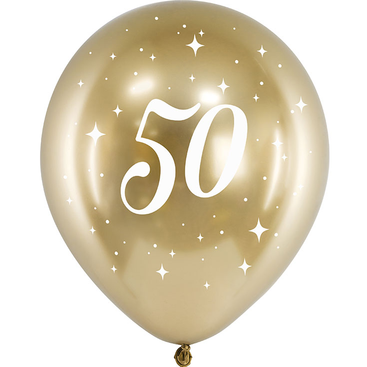 5 Gold "50" Balloons