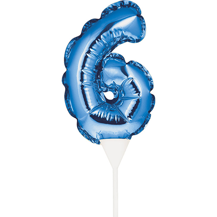 Blue Self Inflating "6" Balloon Cake Topper 