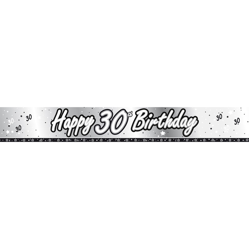 1 silbernes Spruchband "Happy 30th Birthday"