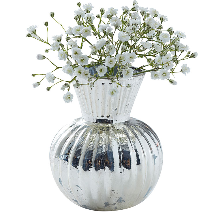 Silver Ribbed Glass Vase