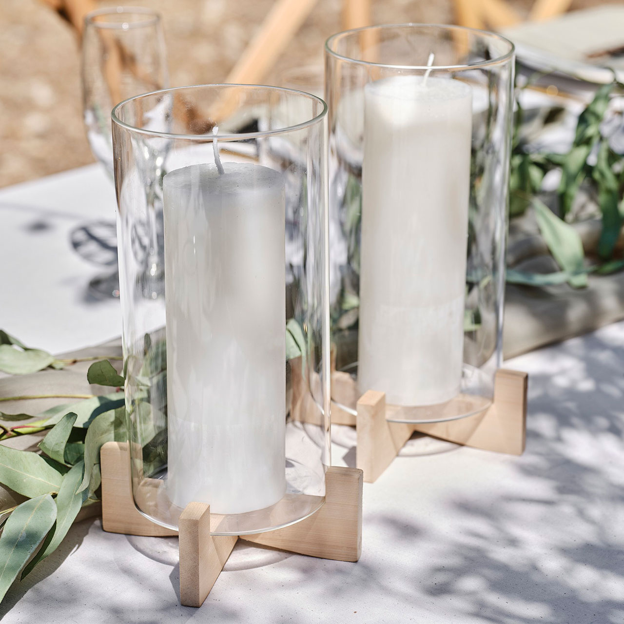 Candle Accessories - Glass & Wood Candle Holder