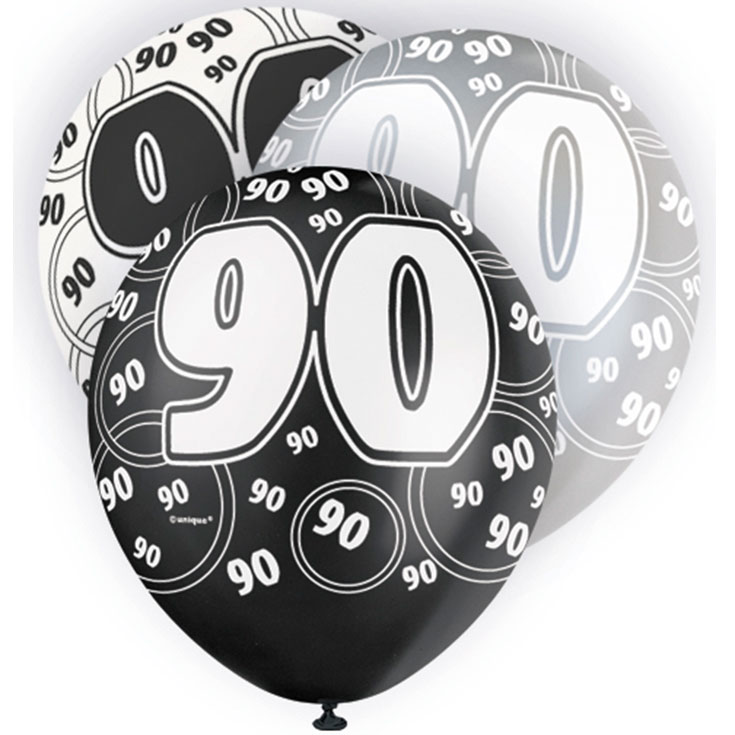 6 Black Glitz Age '90' Balloons