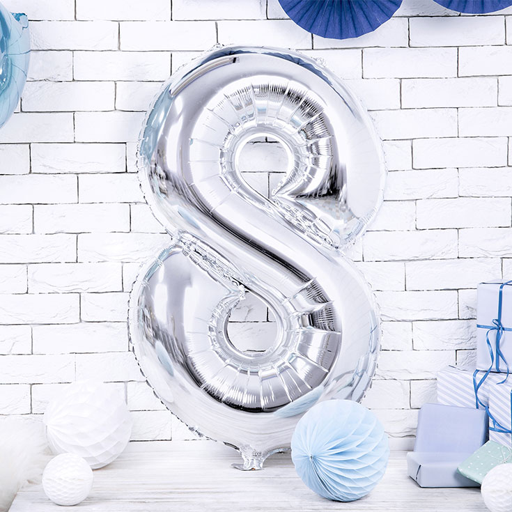  Foil Balloon Number 8 - Silver - 86cm