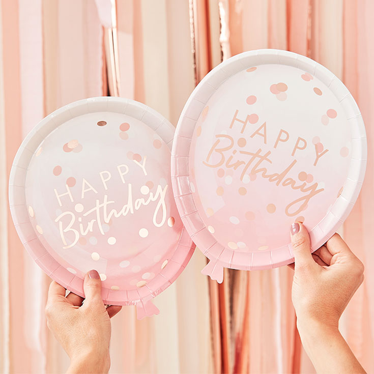 8 Ombre Pink Balloon Shaped Plates