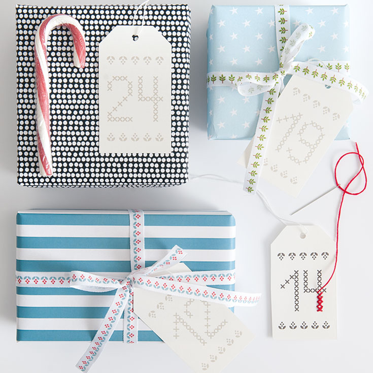 24 White Advent Calendar Cross-Stitch Tags