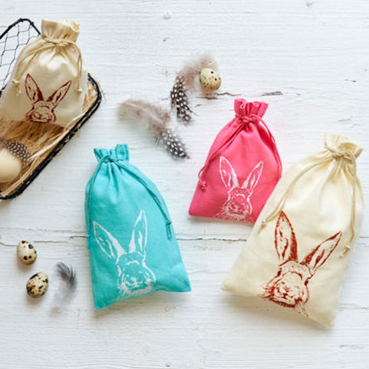 Gift Bags - Turquoise & White Bunny