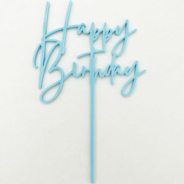 Cake Topper - Blue Acrylic "Happy Birthday"