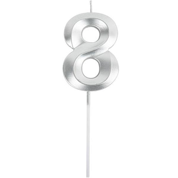 Number Candle 8 - Silver