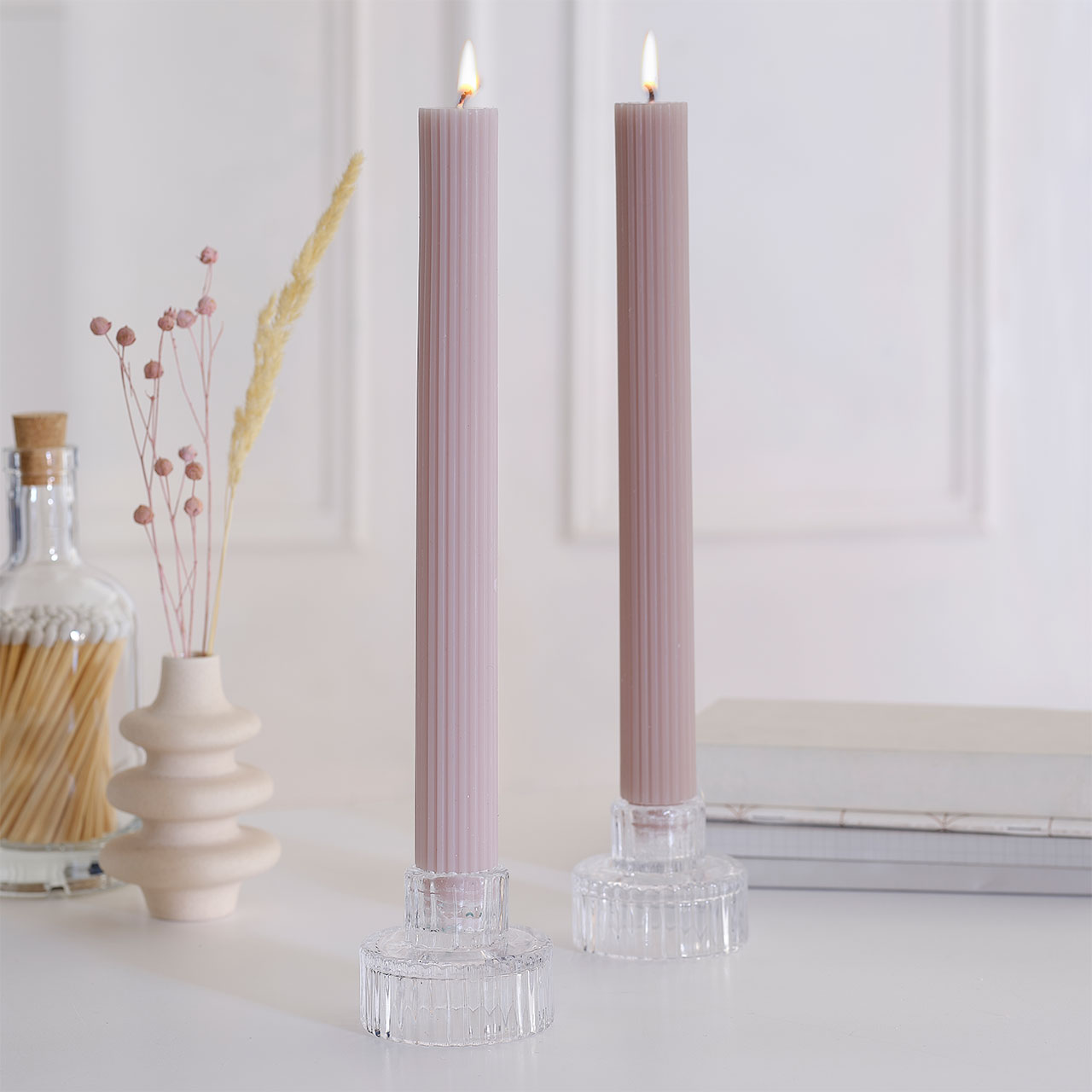 Candle Holders - Ribbed Glass