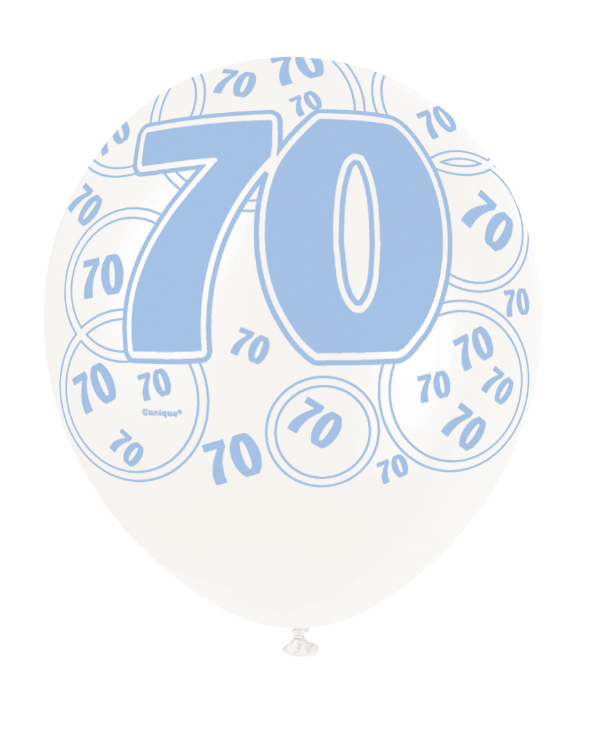 6 Blue Glitz Age '70' Balloons