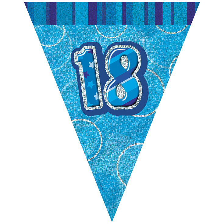 Blue Glitz '18th' Birthday Flag Banner
