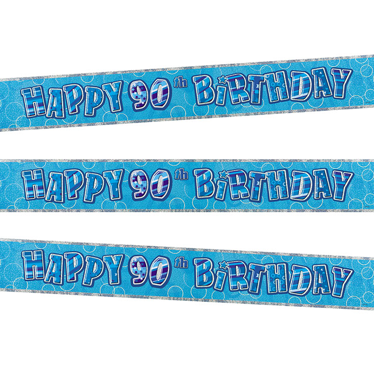 Blue Glitz Spruchband Happy 90th Birthday