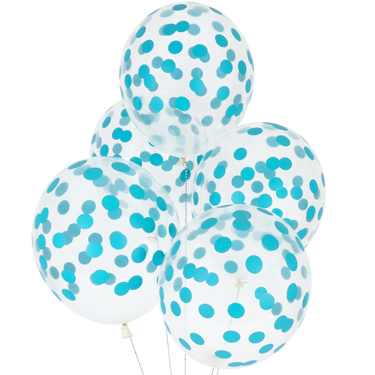 6 Blue Printed Confetti Balloons