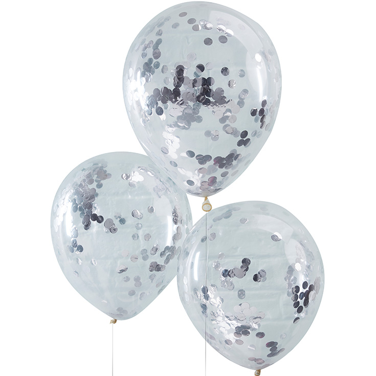 5 Silver Confetti Balloons