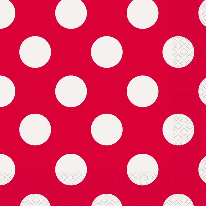 16 Servietten Rot & Weiße Punkte