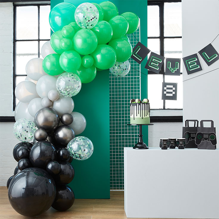 Black, Green & Grey Balloon Garland