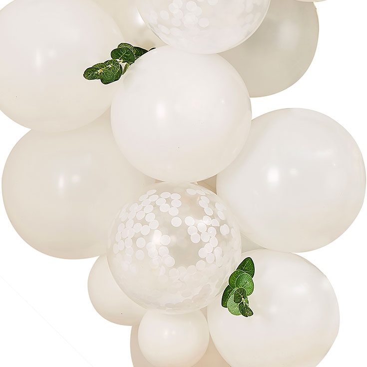 Mini White Balloon Garland with Foliage