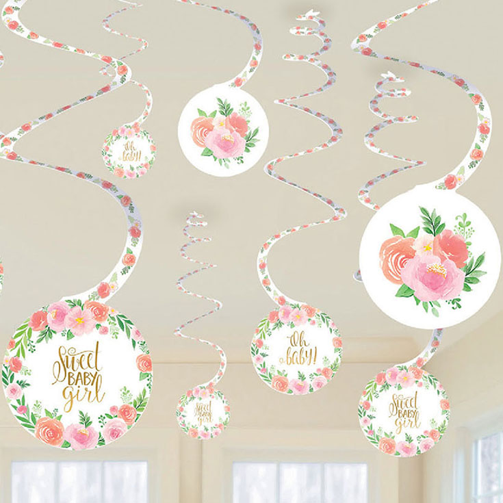 Floral Baby Paper Swirl Decorations