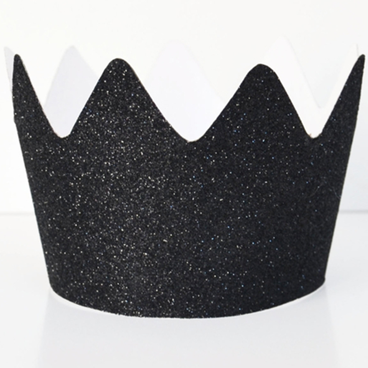 8 Black Glitter Crowns