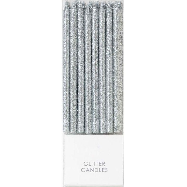 16 Luxe Silver Glitter Kerzen