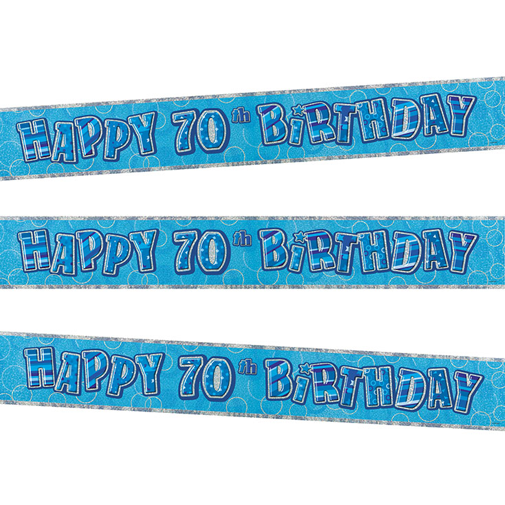 Blue Glitz Spruchband Happy 70th Birthday