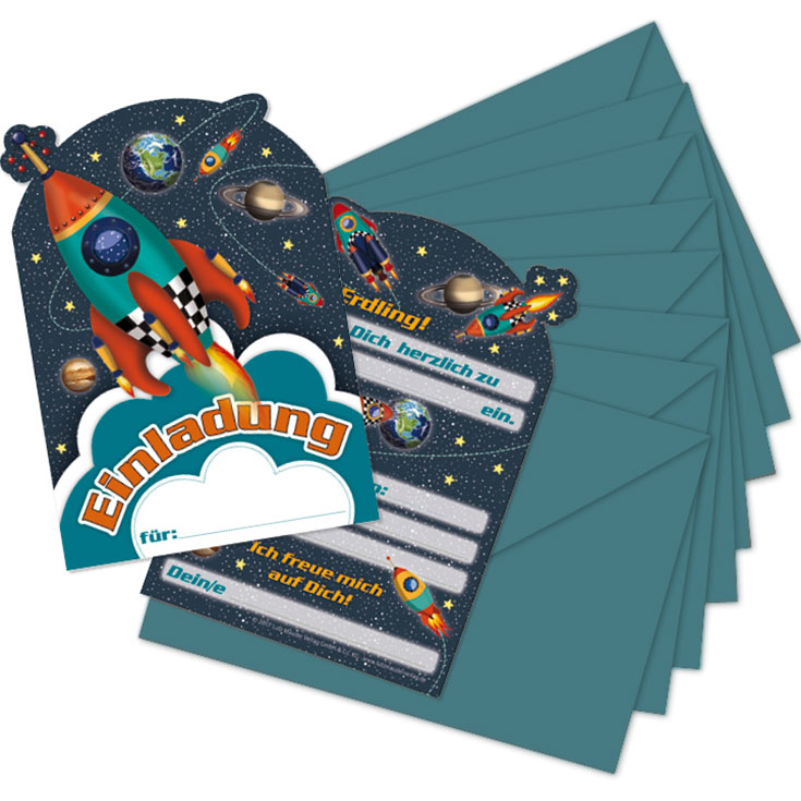 8 Einladungskarten Space Rocket