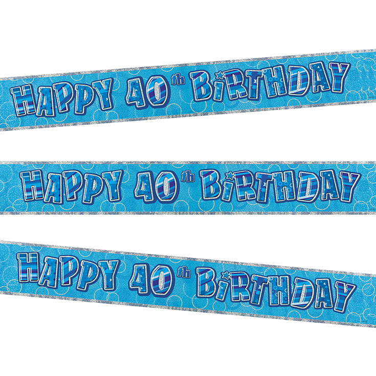 Blue Glitz 'Happy 40th Birthday' Foil Banner