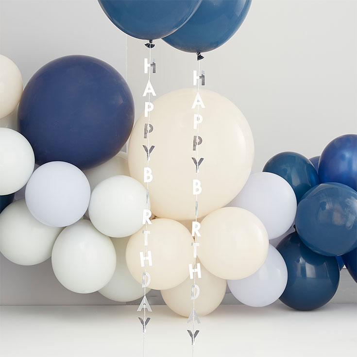 5 Silver Happy Birthday Balloon Tails