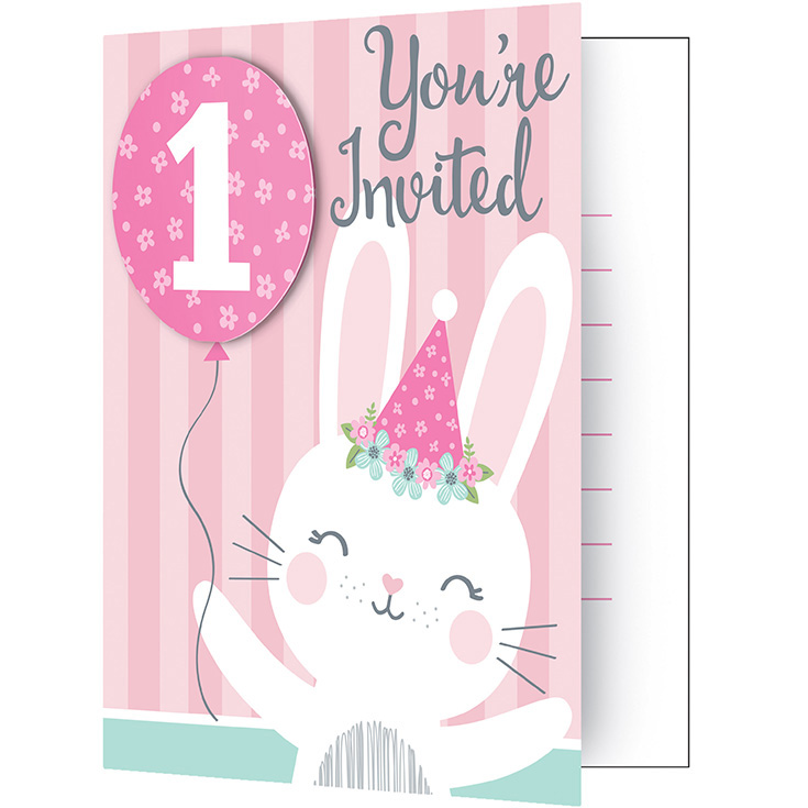 Einladungen - Pink Bunny 1. Geburtstag