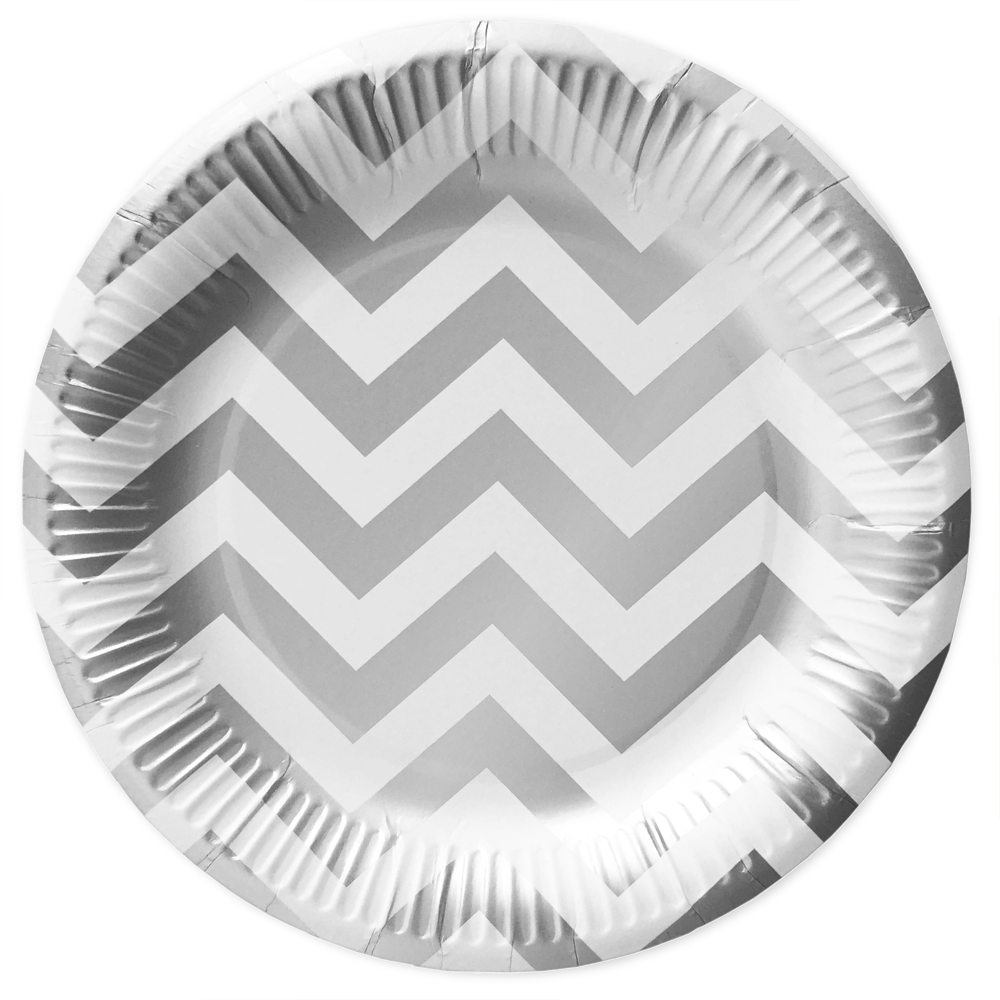 10 White & Silver Zigzag Plates