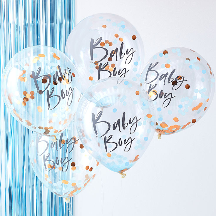 5 Blue Baby Boy Confetti Balloons