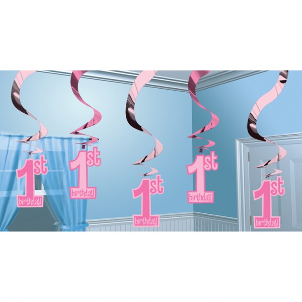 5 Pink 1st Birthday Swirls 