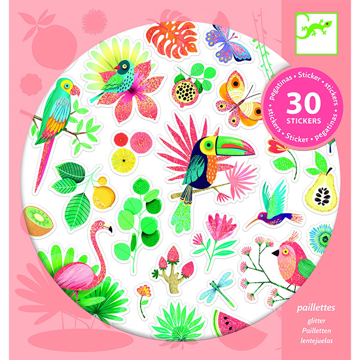 30 Sticker Paradiesvögel & Blumen